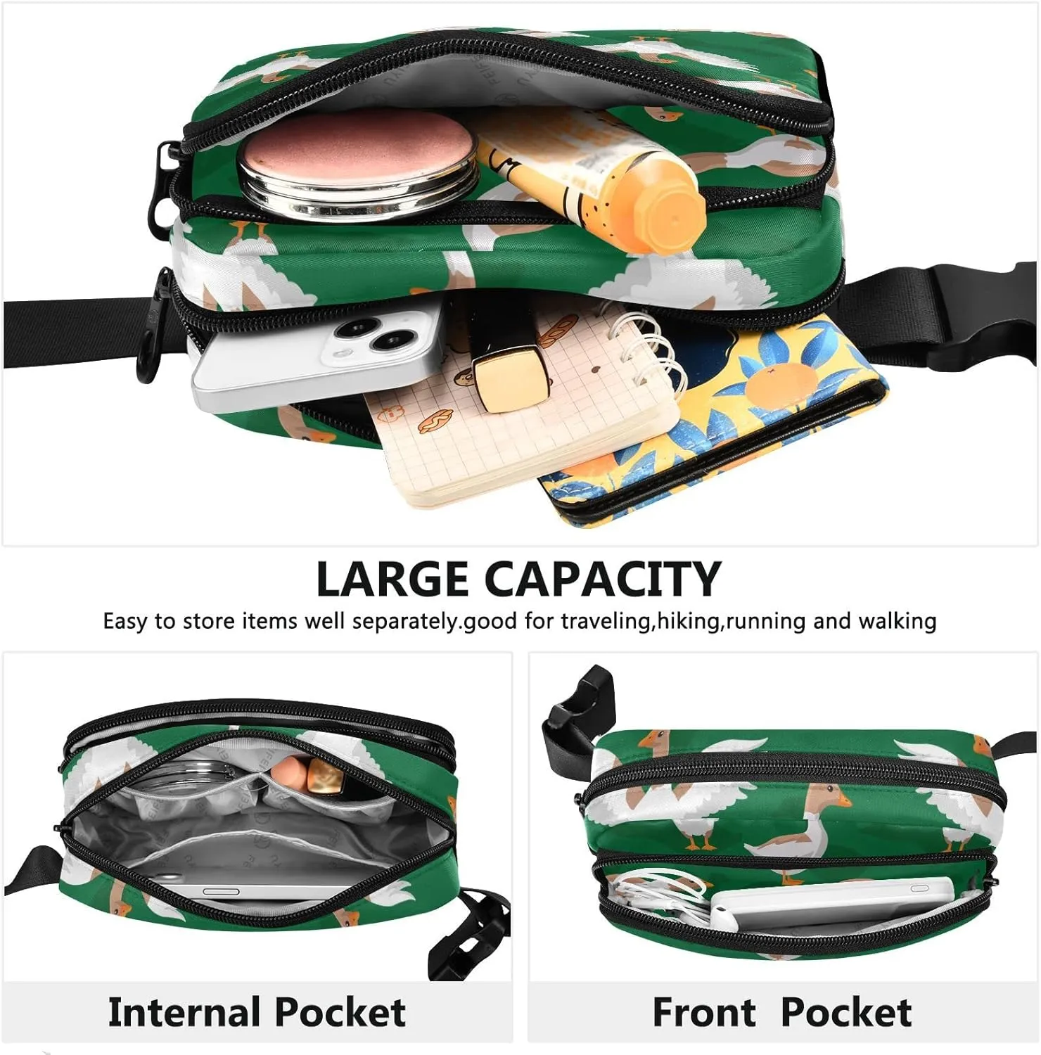 Goose Fanny Pack for Men Women,Crossbody Waist Bag Pack with Adjustable Strap Mini Belt Bag for Running Cycling