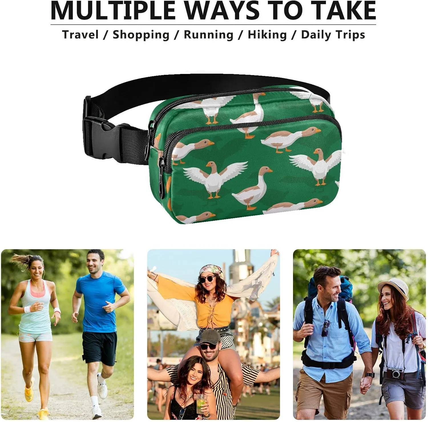 Goose Fanny Pack for Men Women,Crossbody Waist Bag Pack with Adjustable Strap Mini Belt Bag for Running Cycling