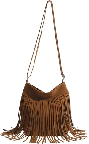 GORGLITTER Women's Western Fringe Bag Cowgirl Purse Faux Suede Crossbody Bag with Tassel