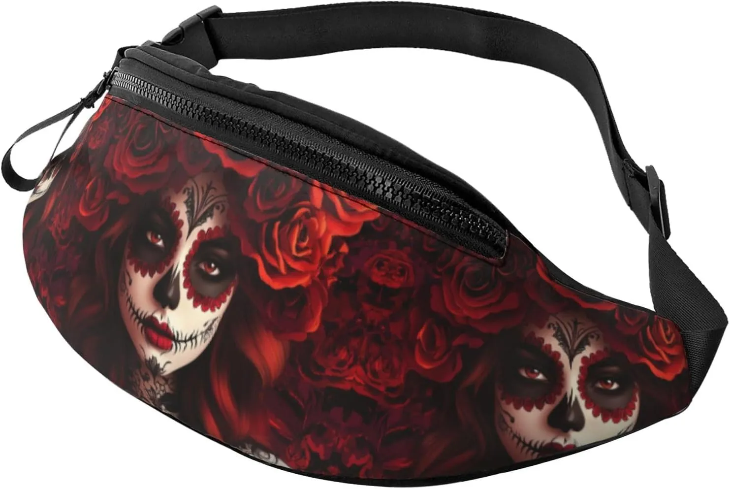 Hiking Fanny Pack Mexico-Sugar-Skull-Rose Crossbody Waist Bag Lightweight Belt Bag