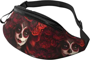 Hiking Fanny Pack Mexico-Sugar-Skull-Rose Crossbody Waist Bag Lightweight Belt Bag