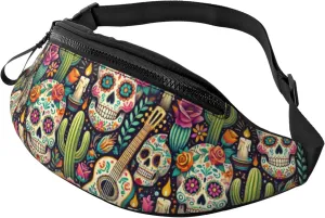Hiking Fanny Pack Sugar-Skulls-Guitars Crossbody Waist Bag Lightweight Belt Bag