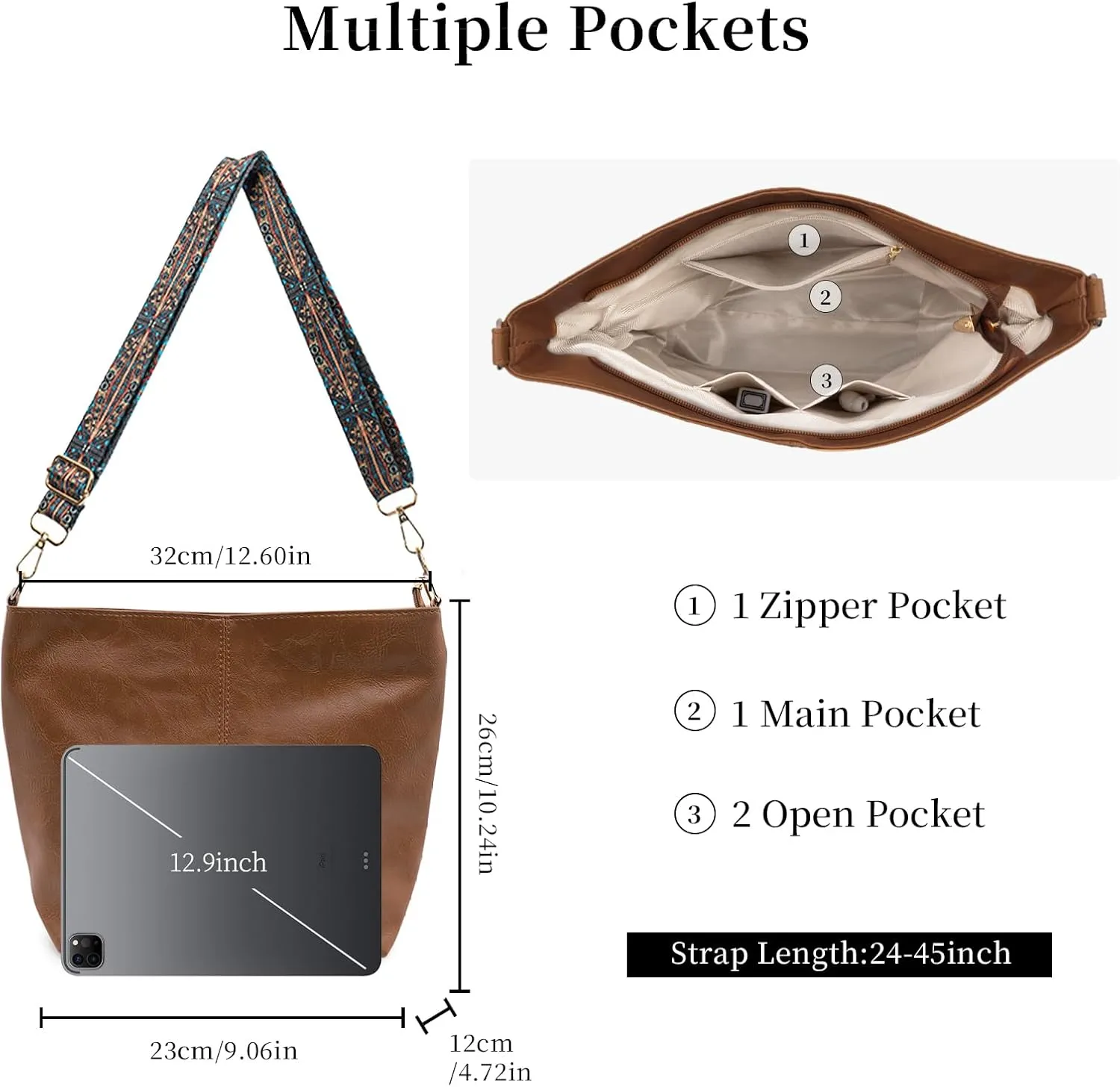 Hobo Bags for Women Crossbody Bag Guitar Strap Purse Vegan Leather Shoulder Handbags Boho Purses Tote Bucket Bag