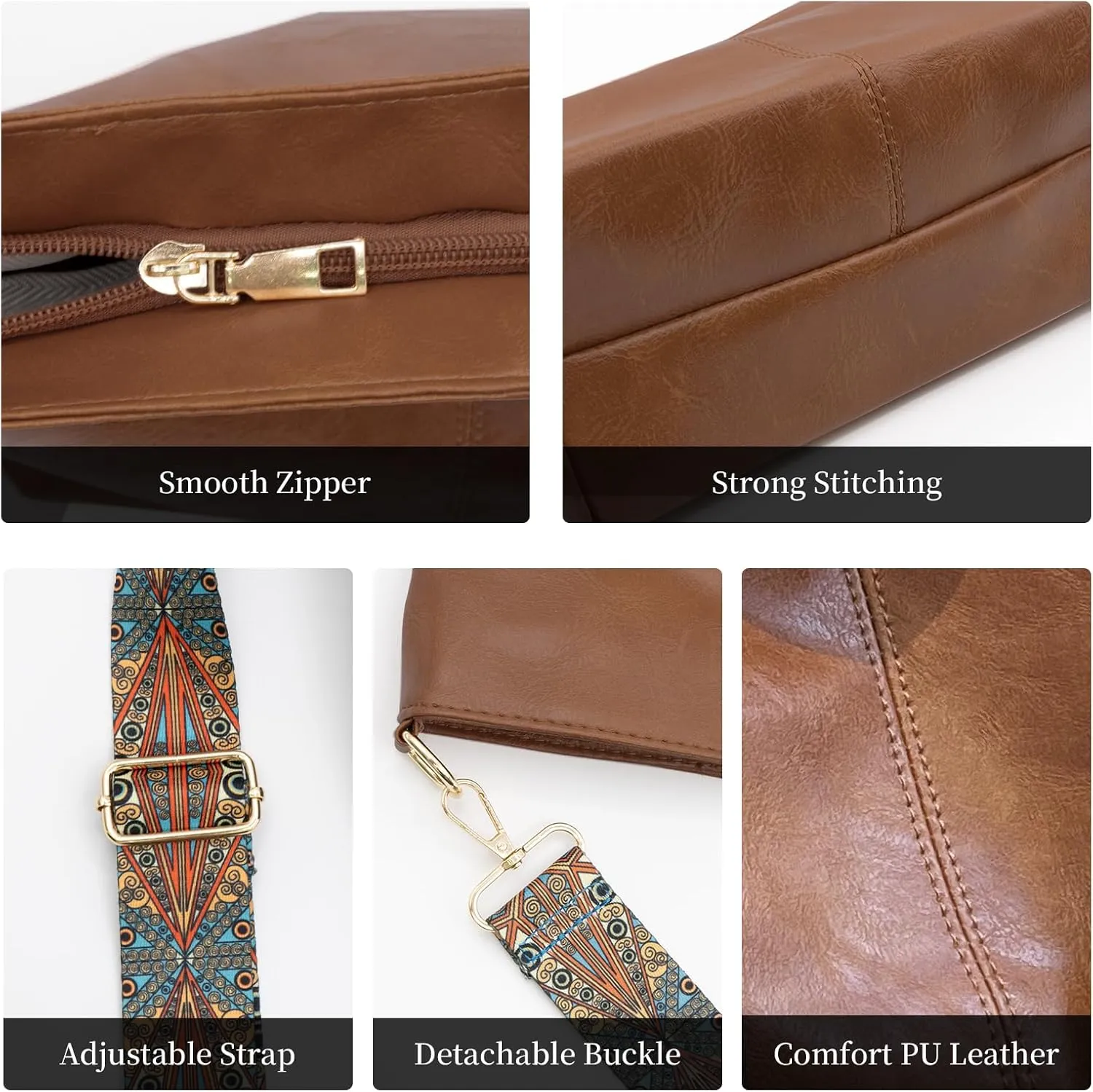 Hobo Bags for Women Crossbody Bag Guitar Strap Purse Vegan Leather Shoulder Handbags Boho Purses Tote Bucket Bag