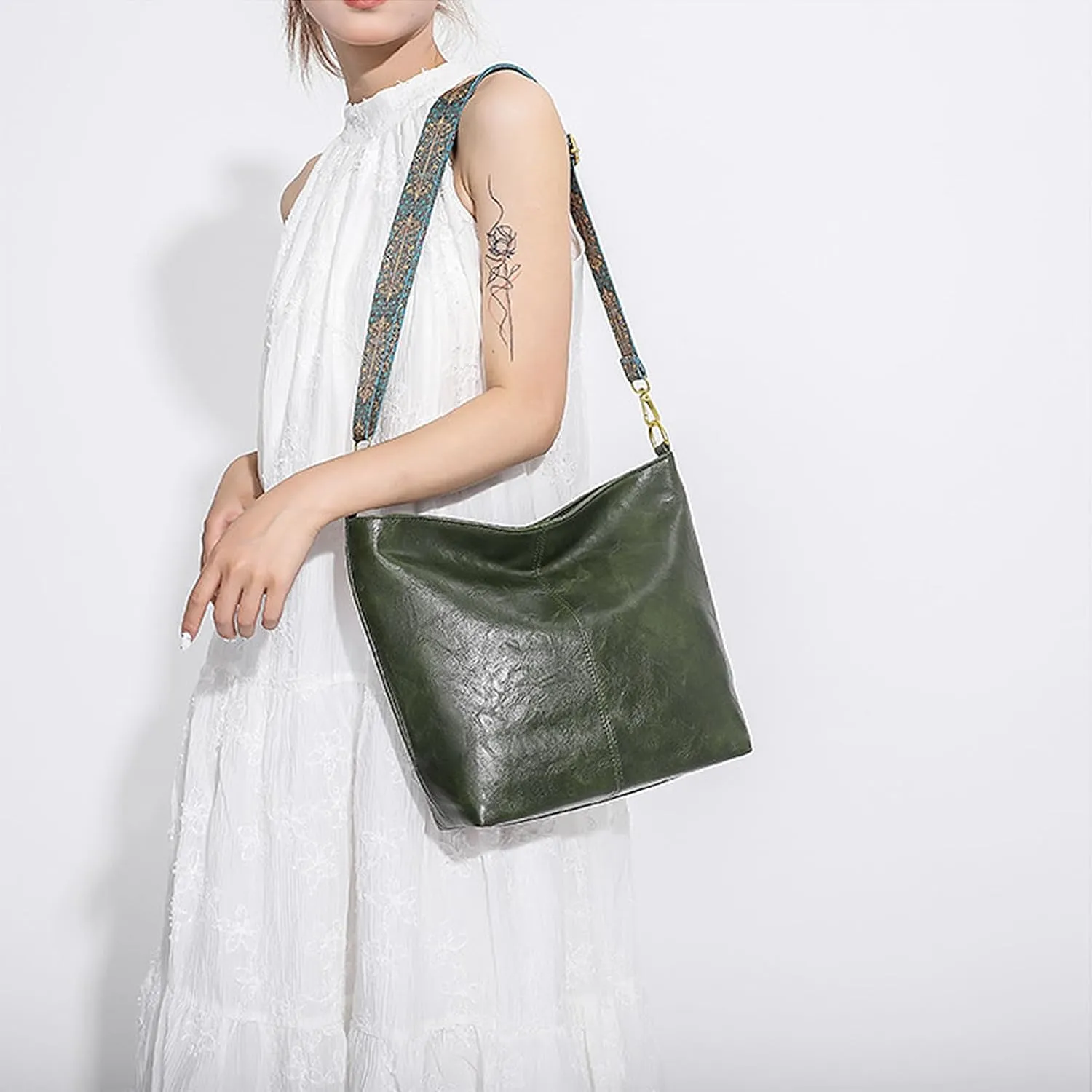 Hobo Bags for Women Crossbody Bag Guitar Strap Purse Vegan Leather Shoulder Handbags Boho Purses Tote Bucket Bag