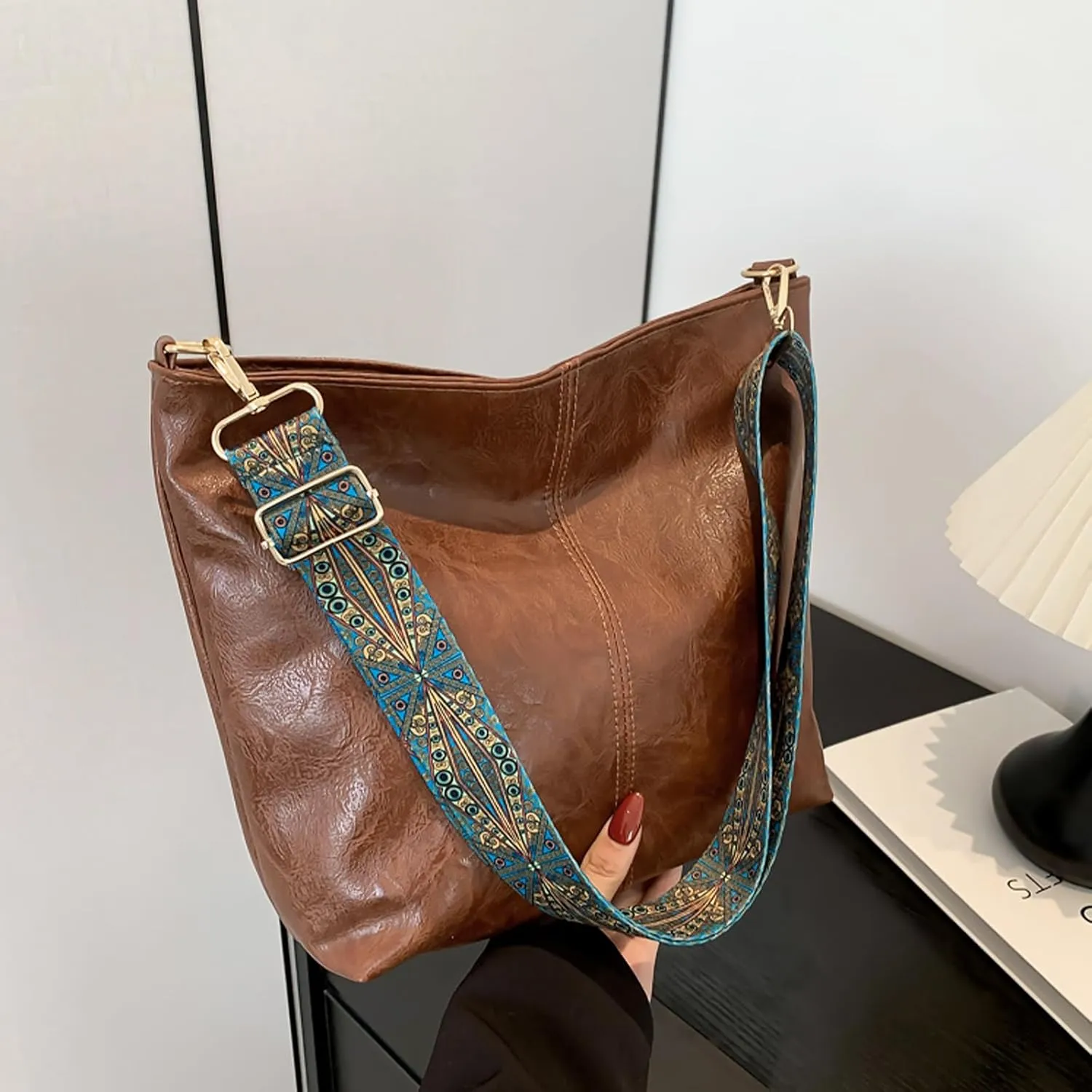 Hobo Bags for Women Crossbody Bag Guitar Strap Purse Vegan Leather Shoulder Handbags Boho Purses Tote Bucket Bag
