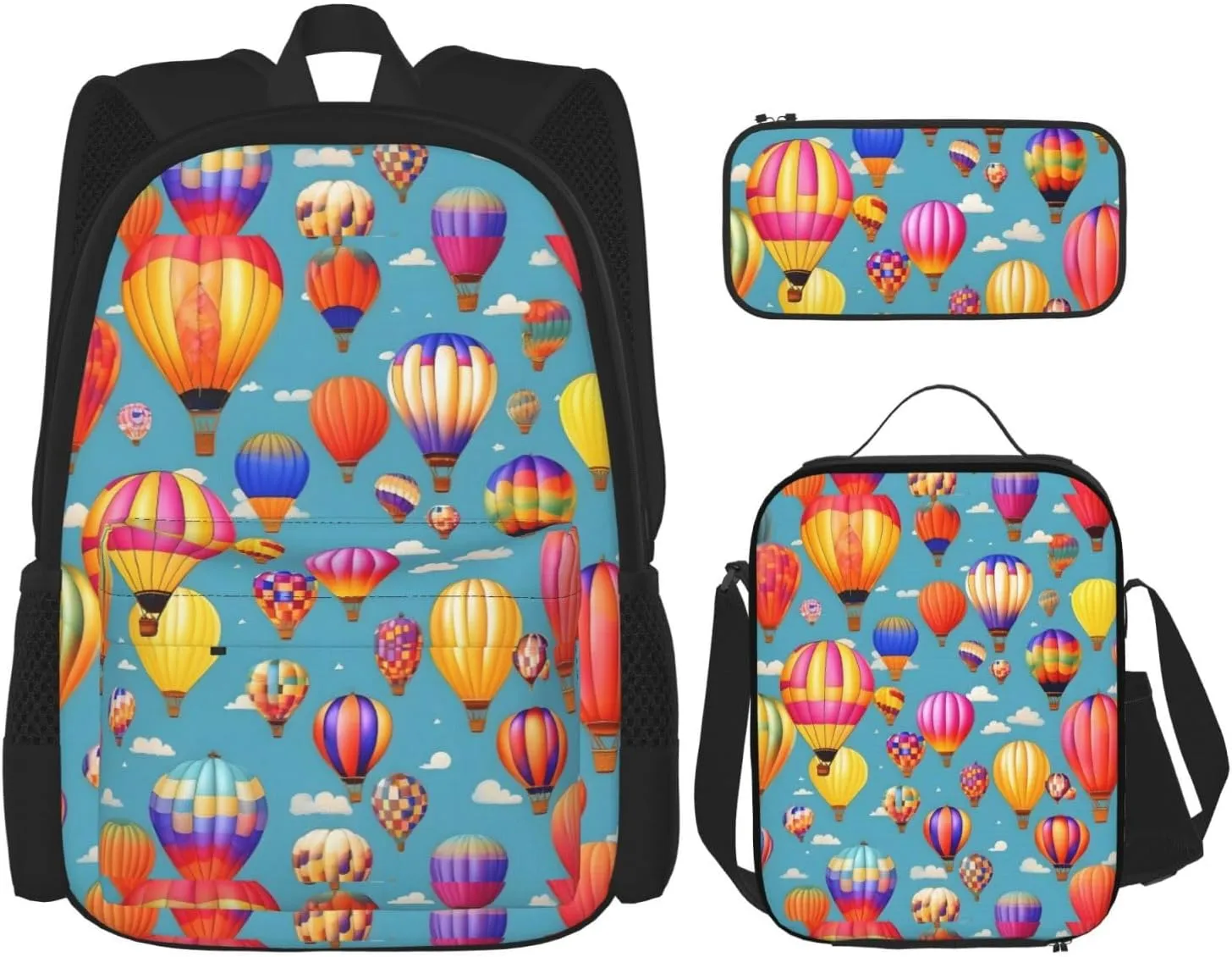 Hot Air colorful Balloons print 3-Piece Casual Backpack Set (Backpack   Waist Bag   Small Pouch), Unisex Daypack