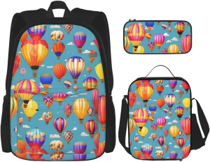 Hot Air colorful Balloons print 3-Piece Casual Backpack Set (Backpack   Waist Bag   Small Pouch), Unisex Daypack