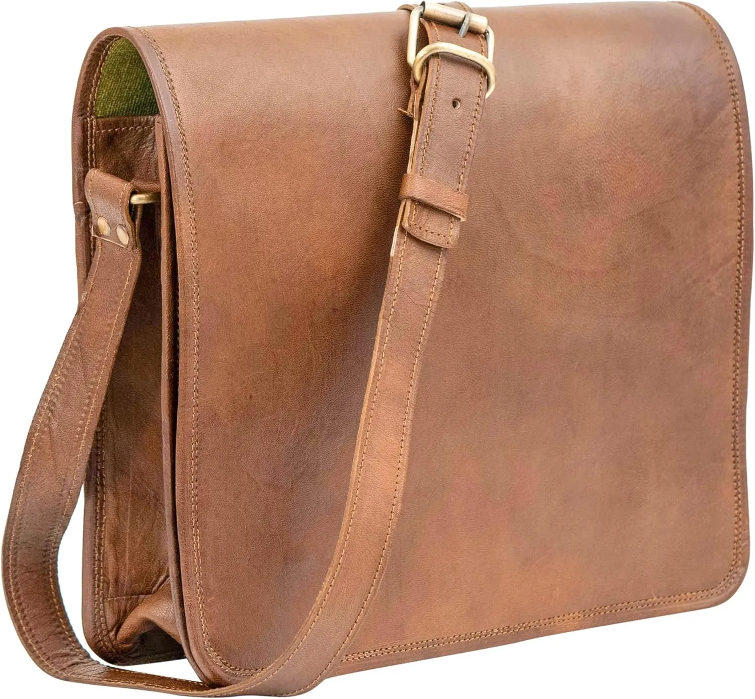 Indian Hando Art 13 inch Leather Messenger bag Briefcase Satchel For Men and Women (13 inches small)