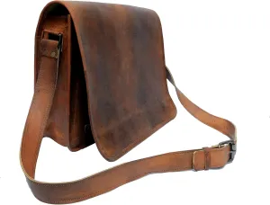 Indian Hando Art 13 inch Leather Messenger bag Briefcase Satchel For Men and Women (13 inches small)