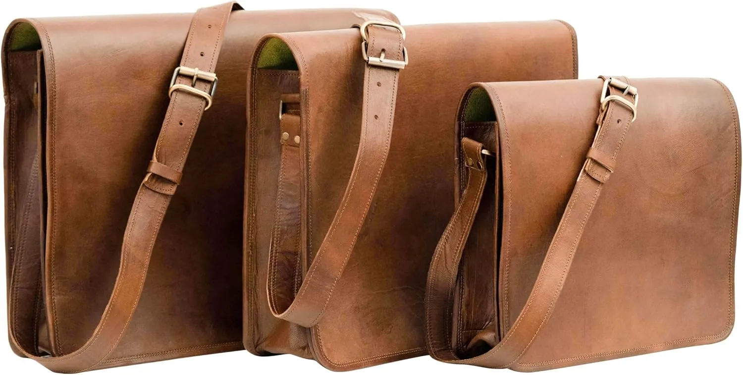 Indian Hando Art 13 inch Leather Messenger bag Briefcase Satchel For Men and Women (13 inches small)