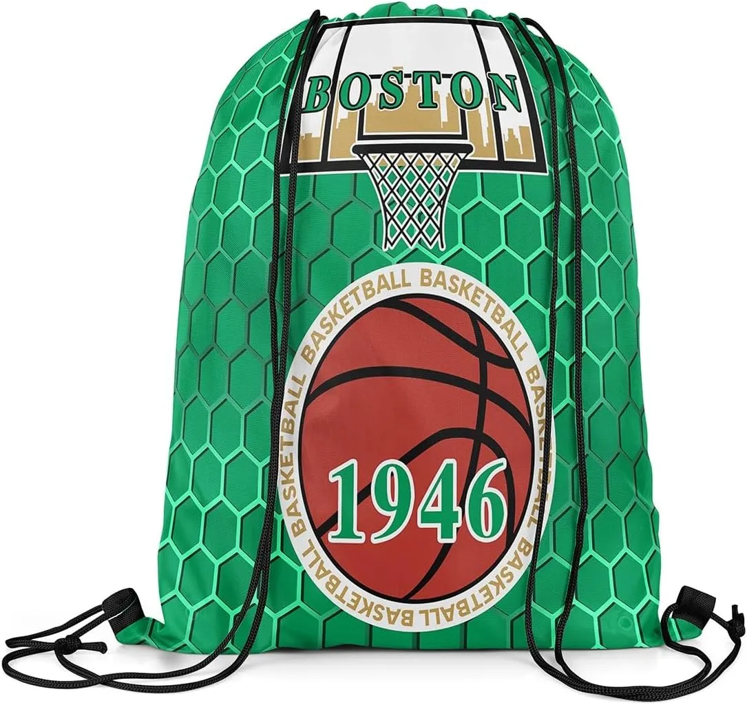 jejeloiu Basketball Sports Drawstring Sackpack 13"x15.7" Boston Drawstring Backpack Gifts for Basketball Fans Women Men Basketball City Drawstring Bags Gaming Sports Waterproof Cinch Bag Green Brown