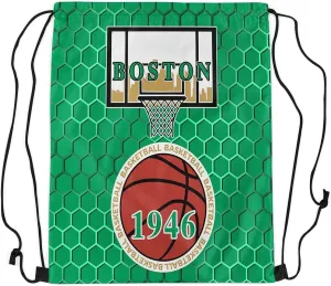 jejeloiu Basketball Sports Drawstring Sackpack 13"x15.7" Boston Drawstring Backpack Gifts for Basketball Fans Women Men Basketball City Drawstring Bags Gaming Sports Waterproof Cinch Bag Green Brown