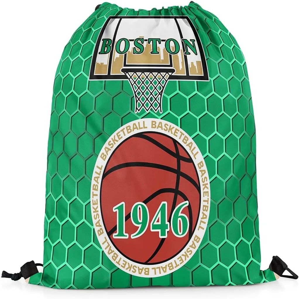 jejeloiu Basketball Sports Drawstring Sackpack 13"x15.7" Boston Drawstring Backpack Gifts for Basketball Fans Women Men Basketball City Drawstring Bags Gaming Sports Waterproof Cinch Bag Green Brown