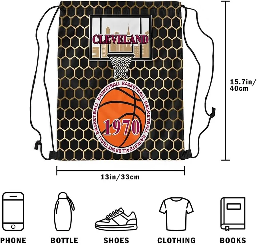 jejeloiu Basketball Sports Drawstring Sackpack 13"x15.7" Cleveland Drawstring Backpack Gifts for Basketball Fans Women Men Basketball City Drawstring Bags Gaming Sports Waterproof Cinch Bag Black Red