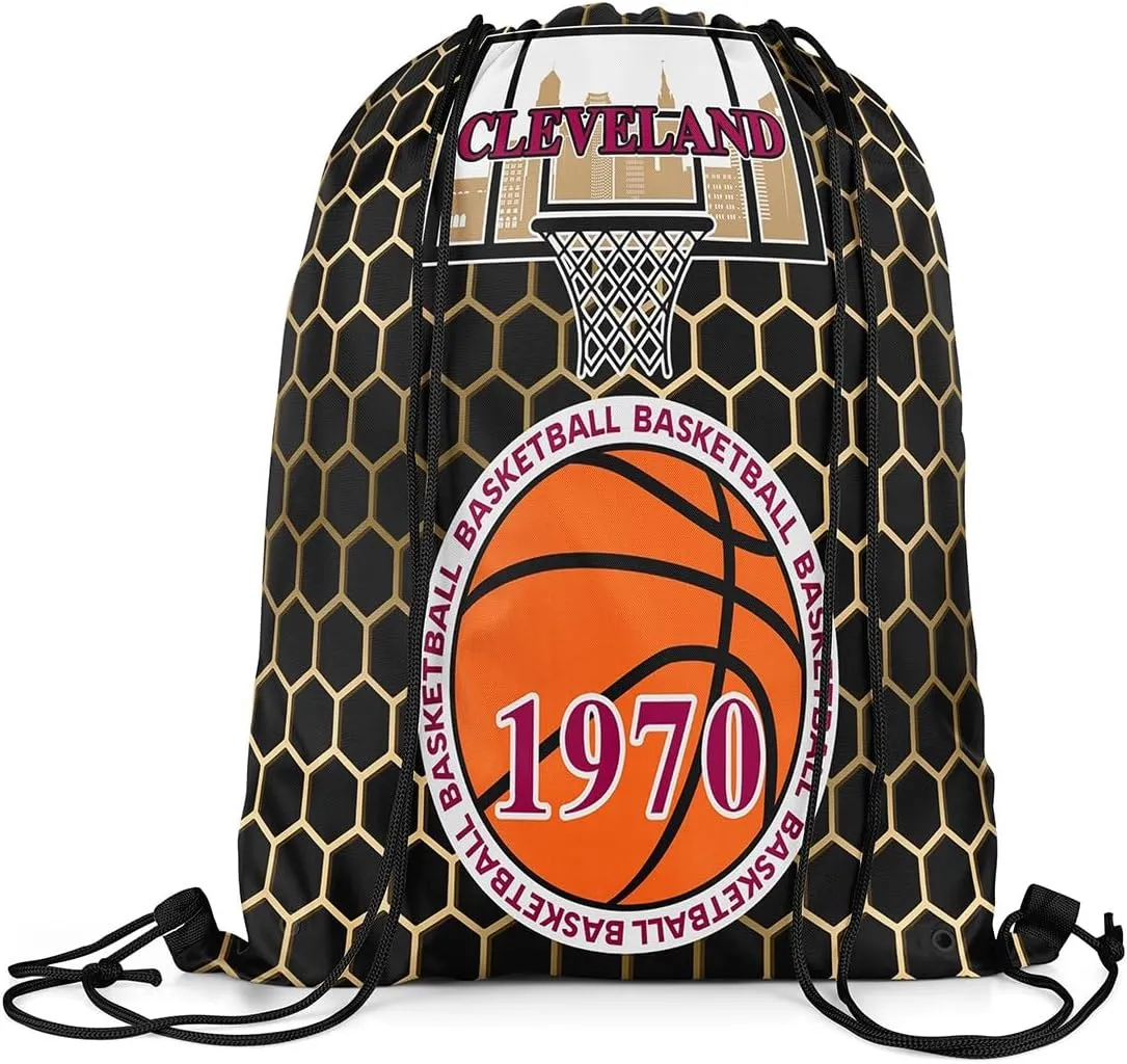 jejeloiu Basketball Sports Drawstring Sackpack 13"x15.7" Cleveland Drawstring Backpack Gifts for Basketball Fans Women Men Basketball City Drawstring Bags Gaming Sports Waterproof Cinch Bag Black Red