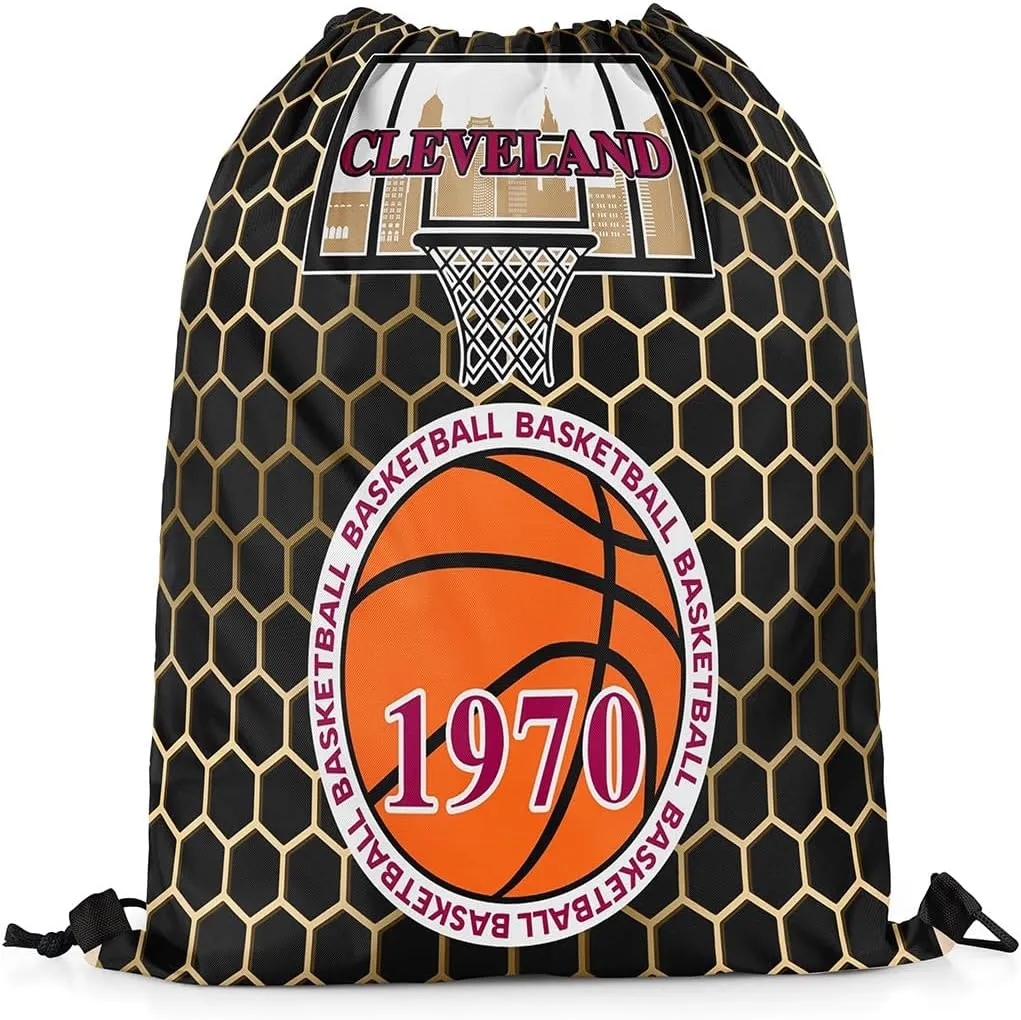 jejeloiu Basketball Sports Drawstring Sackpack 13"x15.7" Cleveland Drawstring Backpack Gifts for Basketball Fans Women Men Basketball City Drawstring Bags Gaming Sports Waterproof Cinch Bag Black Red