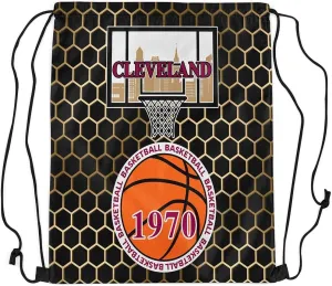 jejeloiu Basketball Sports Drawstring Sackpack 13"x15.7" Cleveland Drawstring Backpack Gifts for Basketball Fans Women Men Basketball City Drawstring Bags Gaming Sports Waterproof Cinch Bag Black Red