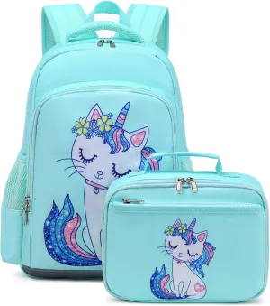 JIANYA Kids Backpack for Girls, Preschool Kindergarten School Bag with Lunch Box & Chest Strap, 15" Tall