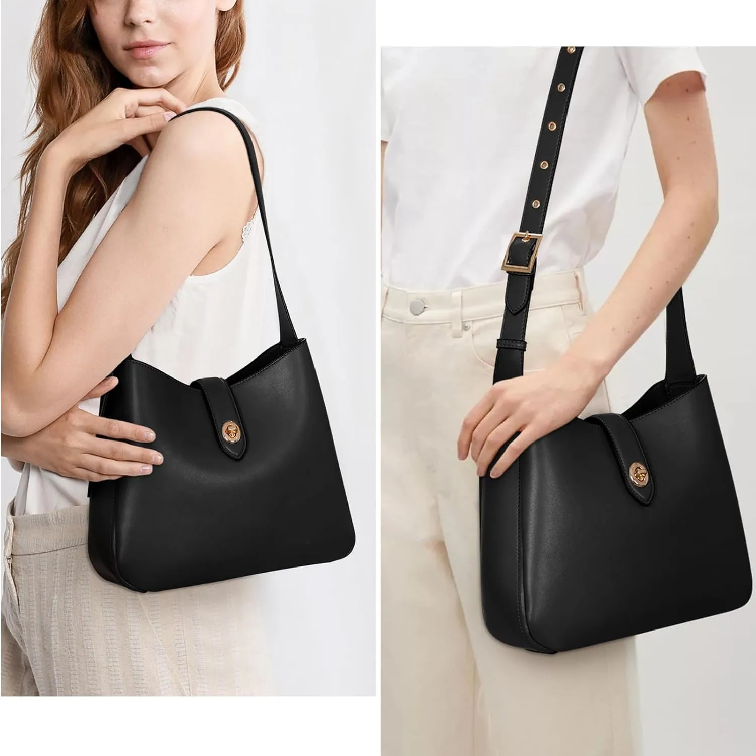 JQWSVE Hobo Bags for Women Vegan Leather Shoulder Handbag Vintage Tote Bag Bucket Bag with Adjustable Strap