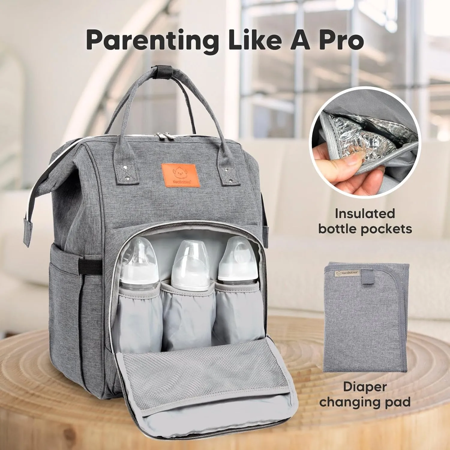 KeaBabies Baby Diaper Bag Backpack - Large Baby Bag for Boys, Girls, Waterproof Multi Function Travel Diaper Backpack with Changing Pad, Durable Travel Essentials for Moms and Dads (Classic Gray)