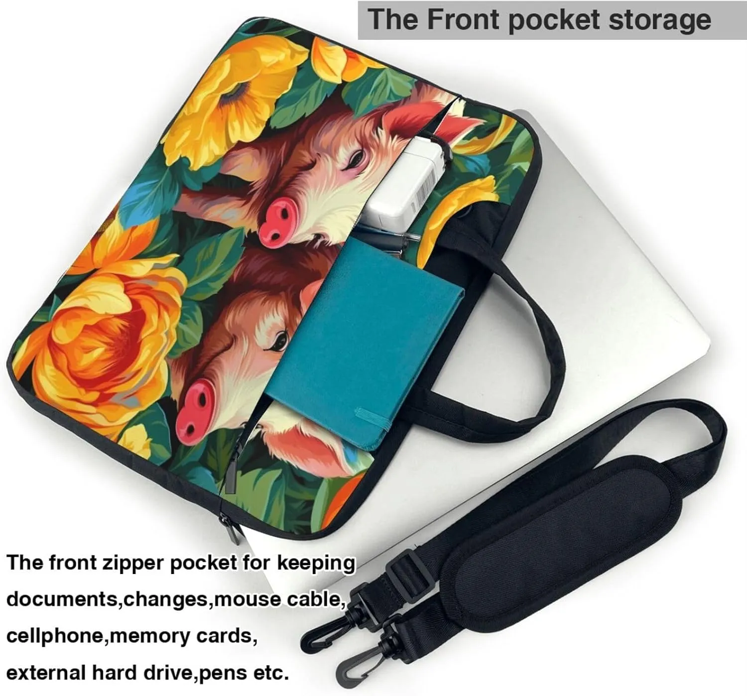 Laptop Case Bag Lovely Pigs Flower Animal Briefcase Messenger Notebook Carrying Bag Case Sleeve For Women Men