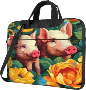 Laptop Case Bag Lovely Pigs Flower Animal Briefcase Messenger Notebook Carrying Bag Case Sleeve For Women Men