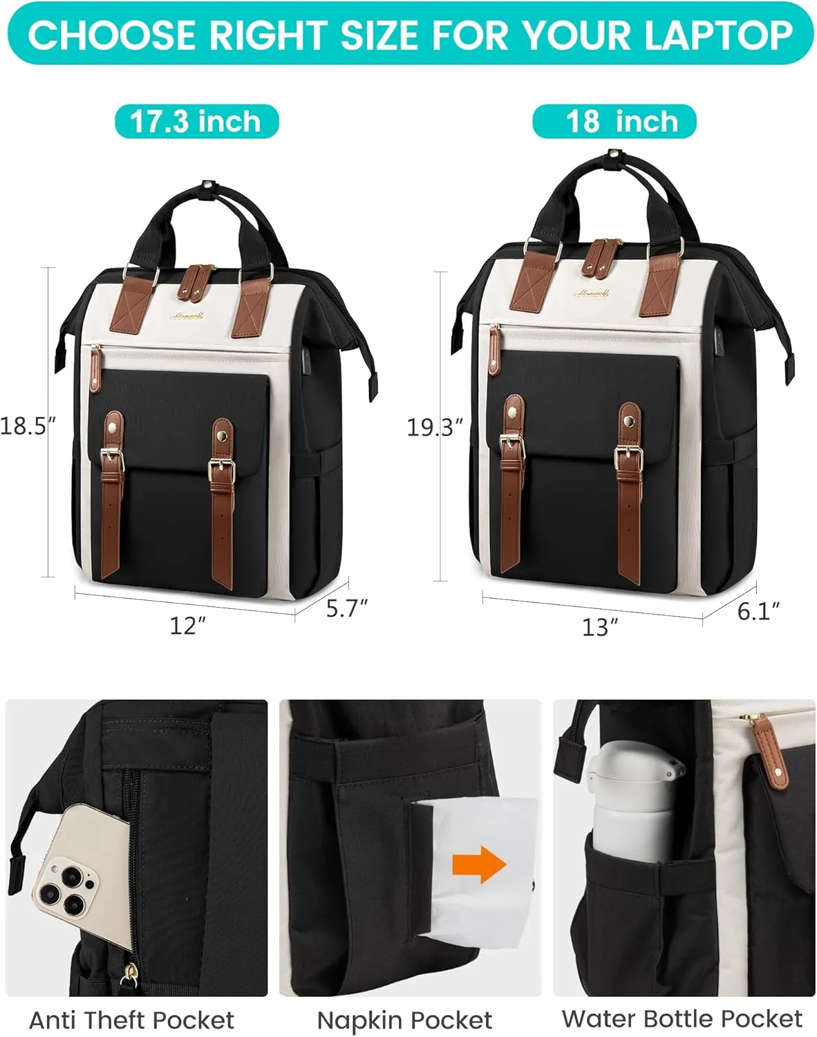 LOVEVOOK 18 Inch Laptop Backpack for Women, Extra Large Travel Backpack, Teacher Backpack Nurse Work Bags, Business Computer Bag Weekender Back Pack with Luggage Strap, College Backpack
