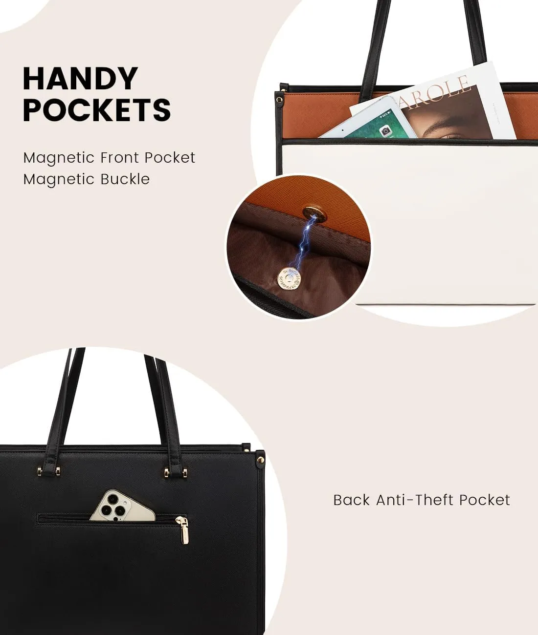 LOVEVOOK Laptop Bag for Women, 17.3'' Laptop Tote Purse 2-in-1 Professional Work Bag Business Briefcase with Clutch Purse, Waterproof Leather Computer Handbag for Teacher Office Travel