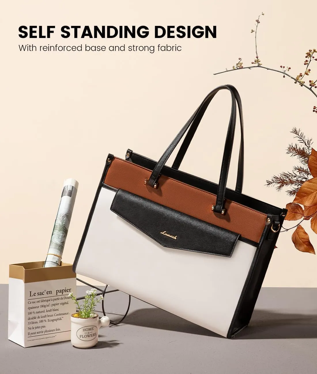 LOVEVOOK Laptop Bag for Women, 17.3'' Laptop Tote Purse 2-in-1 Professional Work Bag Business Briefcase with Clutch Purse, Waterproof Leather Computer Handbag for Teacher Office Travel