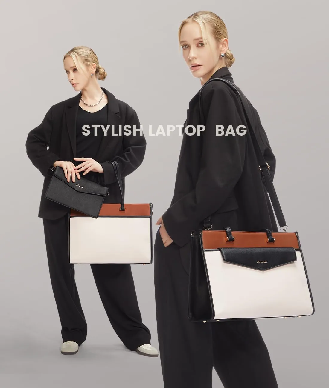 LOVEVOOK Laptop Bag for Women, 17.3'' Laptop Tote Purse 2-in-1 Professional Work Bag Business Briefcase with Clutch Purse, Waterproof Leather Computer Handbag for Teacher Office Travel