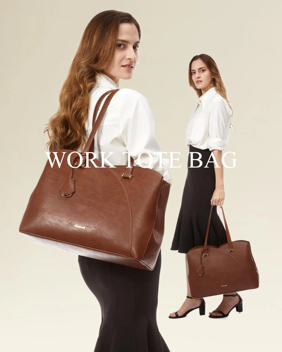 LOVEVOOK Work Tote Bag for Women, Vintage Leather Laptop Bag Teacher Tote Bag, Professional 15.6 Inch Computer Bag, Large Tote Purse Handbag With Laptop Compartment, Dark Brown