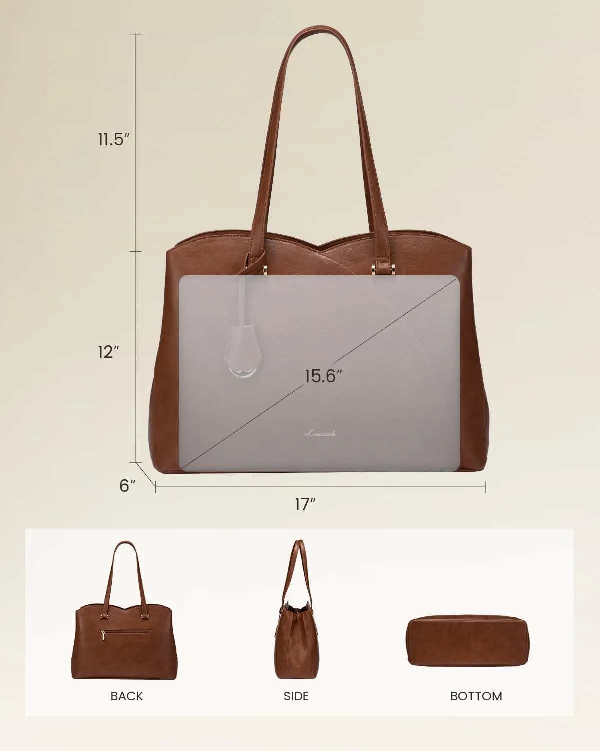 LOVEVOOK Work Tote Bag for Women, Vintage Leather Laptop Bag Teacher Tote Bag, Professional 15.6 Inch Computer Bag, Large Tote Purse Handbag With Laptop Compartment, Dark Brown