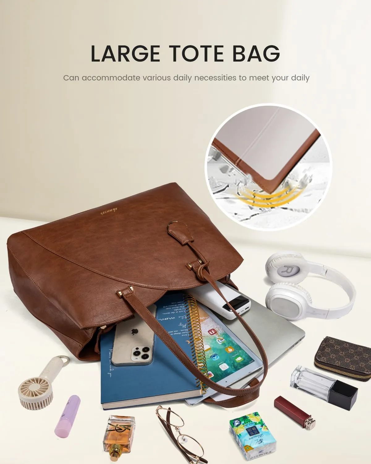LOVEVOOK Work Tote Bag for Women, Vintage Leather Laptop Bag Teacher Tote Bag, Professional 15.6 Inch Computer Bag, Large Tote Purse Handbag With Laptop Compartment, Dark Brown