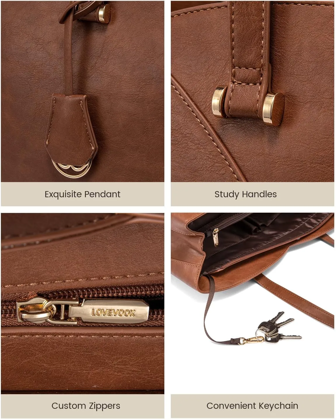 LOVEVOOK Work Tote Bag for Women, Vintage Leather Laptop Bag Teacher Tote Bag, Professional 15.6 Inch Computer Bag, Large Tote Purse Handbag With Laptop Compartment, Dark Brown