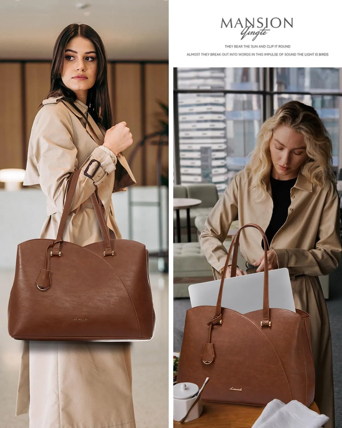 LOVEVOOK Work Tote Bag for Women, Vintage Leather Laptop Bag Teacher Tote Bag, Professional 15.6 Inch Computer Bag, Large Tote Purse Handbag With Laptop Compartment, Dark Brown