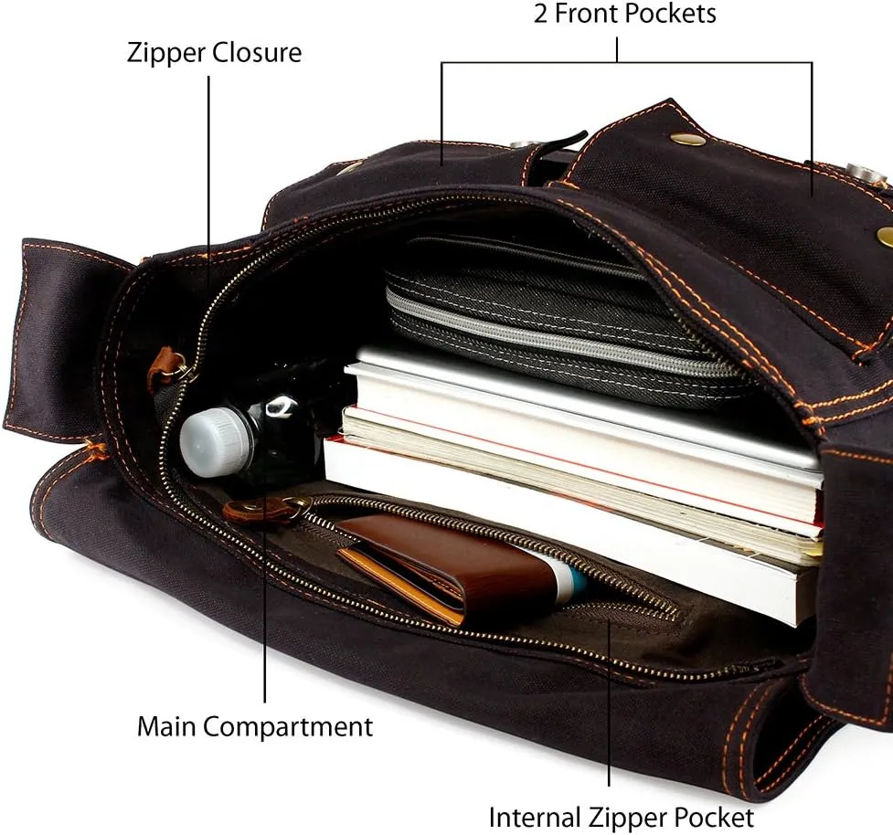 Messenger Bag for Laptop Vintage Canvas Leather Crossbody Satchel Shoulder Computer Bag Travel Office Messenger Bag