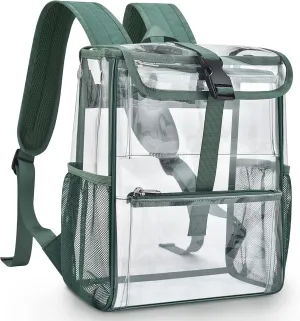 Mildbeer Clear Backpack for Stadium Events, Concerts & Travel - 12x12x6 Compact Green PVC Backpack with Multi-Pocket Design