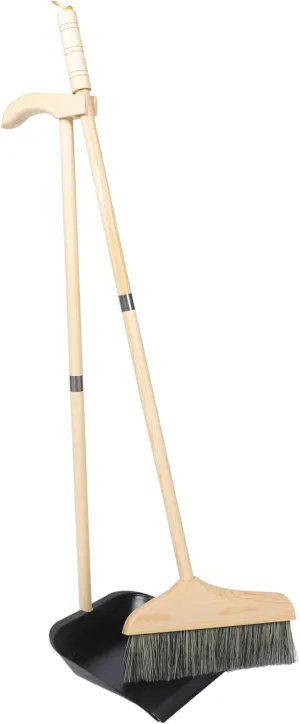 Mobestech 1 Set Solid Wood Bristle Broom and Dustpan Set Floor Broom Office Garbage Shovel Long Handle Dustpan Supple Broom Dustpan with Broom Home Broom Stainless Steel Toddler Soft Bucket, 92X27CM