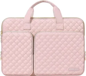 MOSISO 360 Protective Laptop Case 13 inch, 13 inch Laptop Sleeve Compatible with MacBook Air M4 M3 M2 M1 2025-2018/Pro M2 M1 2025-2016,Square Quilted Bag Cover with 2 Pockets&Handle&Belt, Chalk Pink