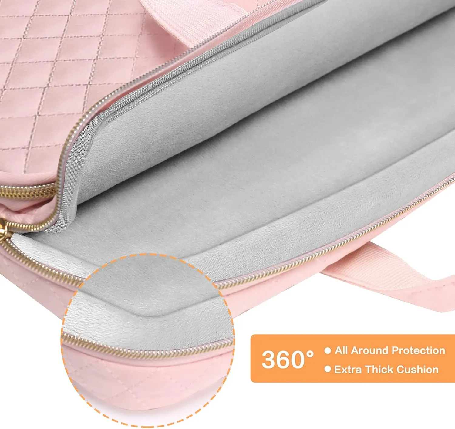 MOSISO 360 Protective Laptop Case 13 inch, 13 inch Laptop Sleeve Compatible with MacBook Air M4 M3 M2 M1 2025-2018/Pro M2 M1 2025-2016,Square Quilted Bag Cover with 2 Pockets&Handle&Belt, Chalk Pink
