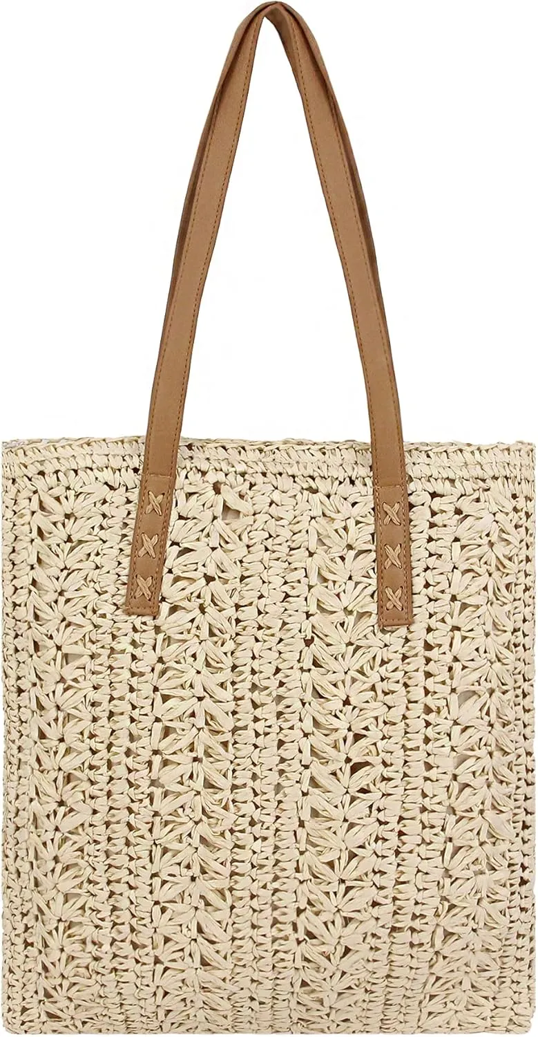 Naimo Women Straw Beach Shoulder Bag Woven Tote Handbag Large Handmade Weaving Summer Casual Hobo Bag