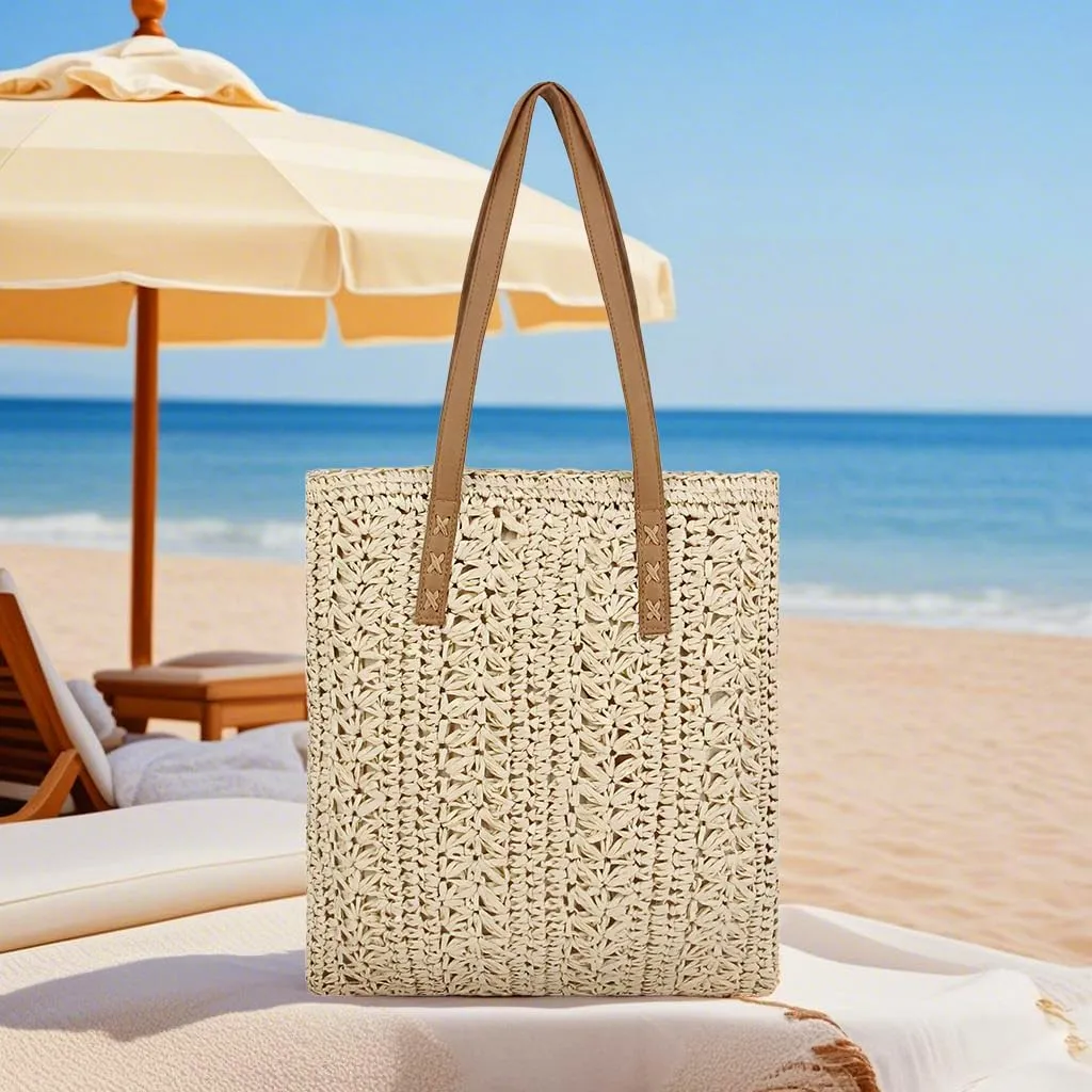 Naimo Women Straw Beach Shoulder Bag Woven Tote Handbag Large Handmade Weaving Summer Casual Hobo Bag