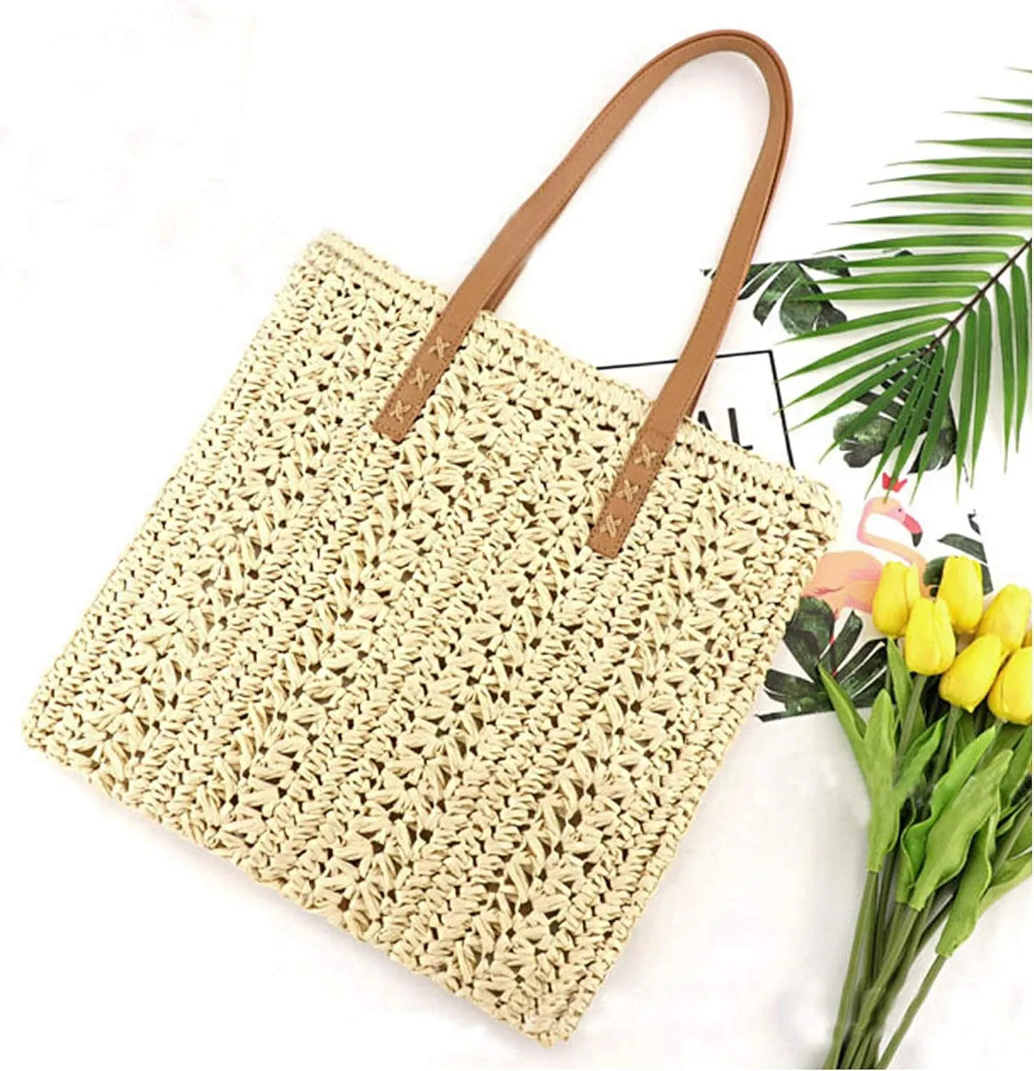 Naimo Women Straw Beach Shoulder Bag Woven Tote Handbag Large Handmade Weaving Summer Casual Hobo Bag