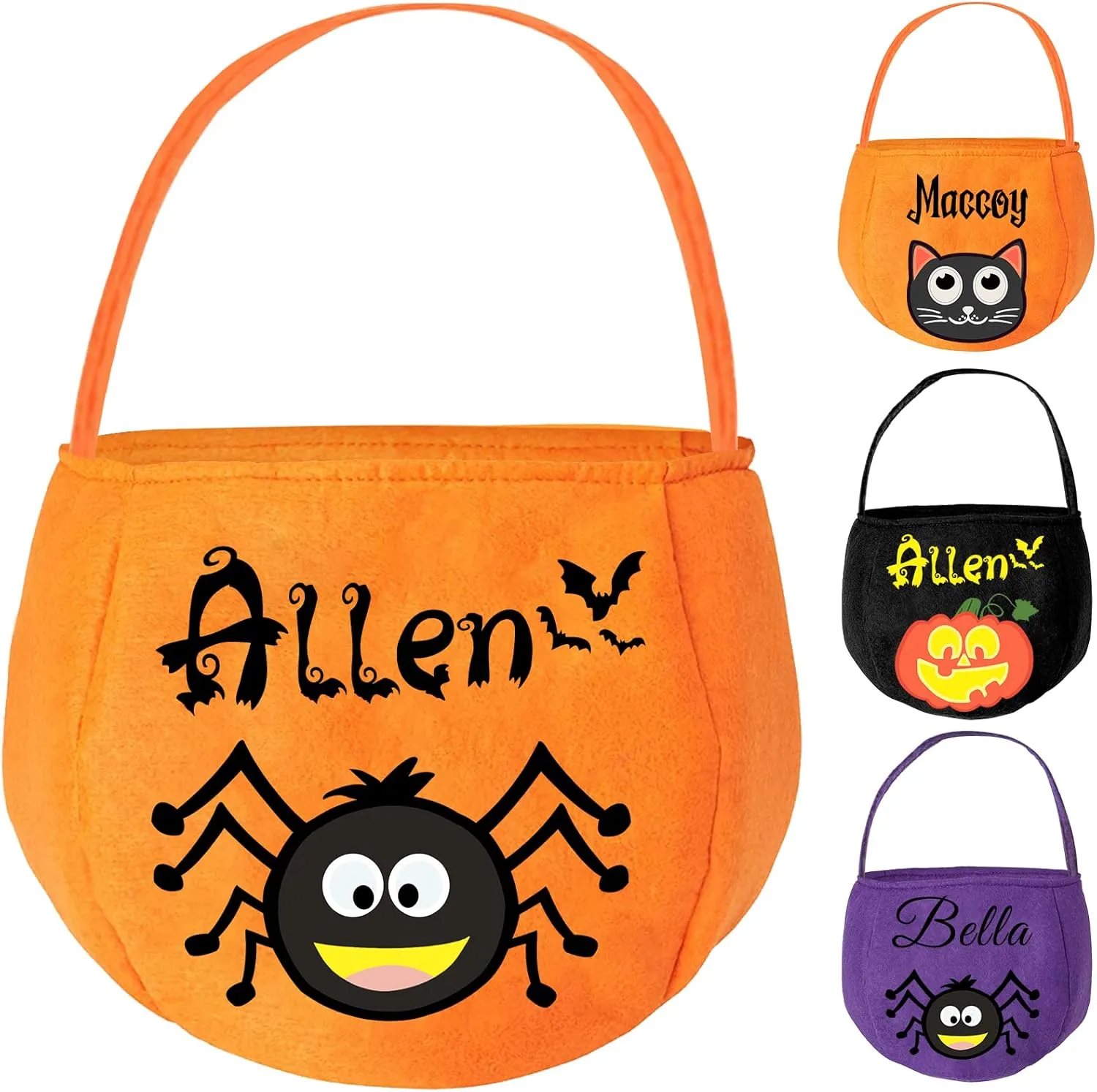 Personalized Halloween Basket with Name Custom Bucket Trick or Treat Bags for Kids Personalized Halloween Bag for Boy Girl, Spider