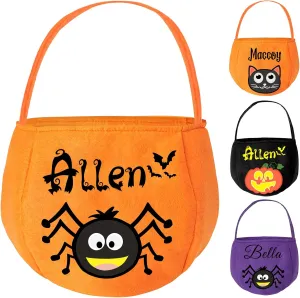 Personalized Halloween Basket with Name Custom Bucket Trick or Treat Bags for Kids Personalized Halloween Bag for Boy Girl, Spider