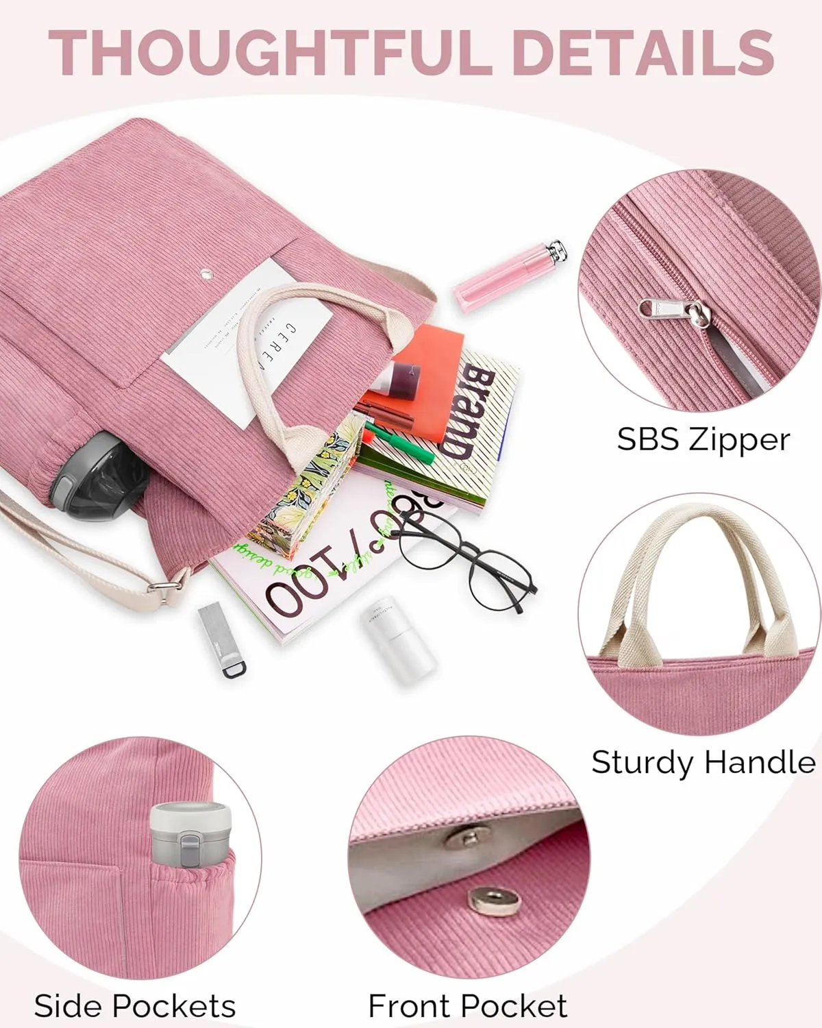 Prite Corduroy Tote Bag for Women Large Crossbody Hobo Shoulder Bag with Pockets Tote Handbag for Work,College,Shopping