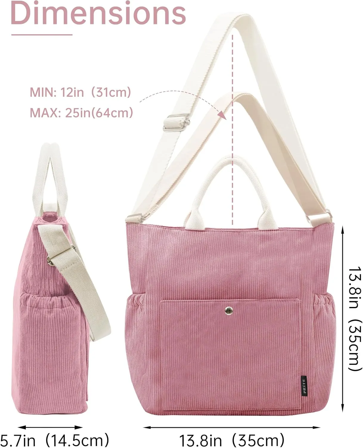 Prite Corduroy Tote Bag for Women Large Crossbody Hobo Shoulder Bag with Pockets Tote Handbag for Work,College,Shopping
