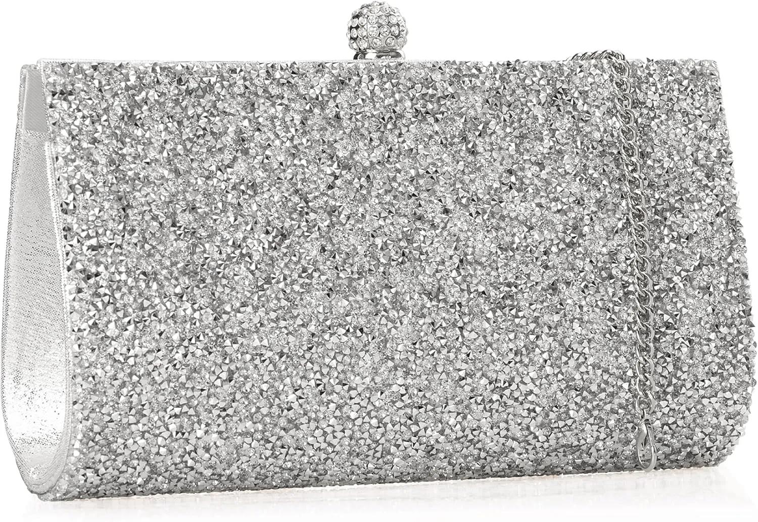 Rhinestone Clutch Purse for Women,Crystal Evening Bag Wedding Prom Party,Crossbody handbag Silver
