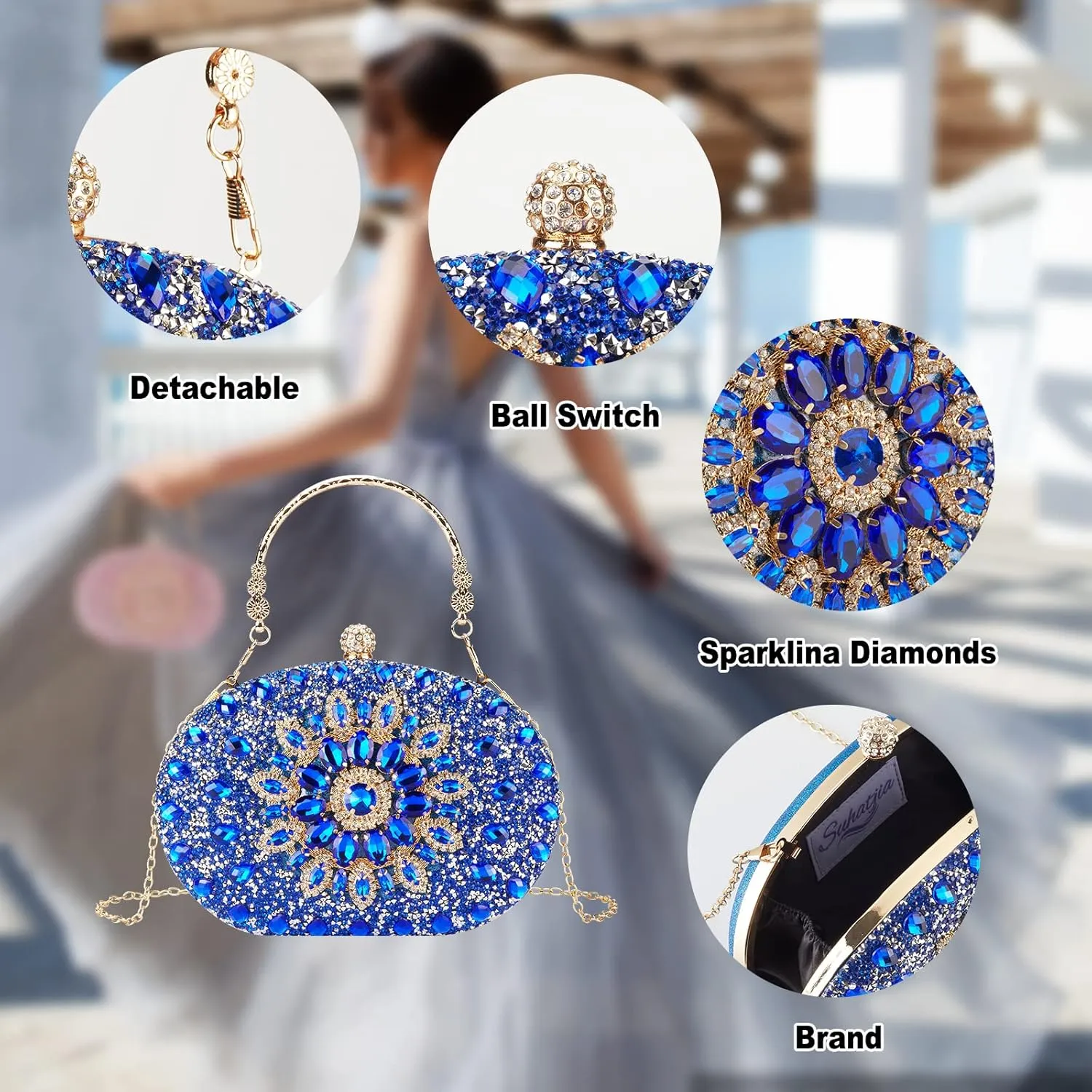 Rhinestone Evening Clutch Purses for Women Evening Weddings,Party Purses Crystal Diamond Glitter Sparkly Handbag
